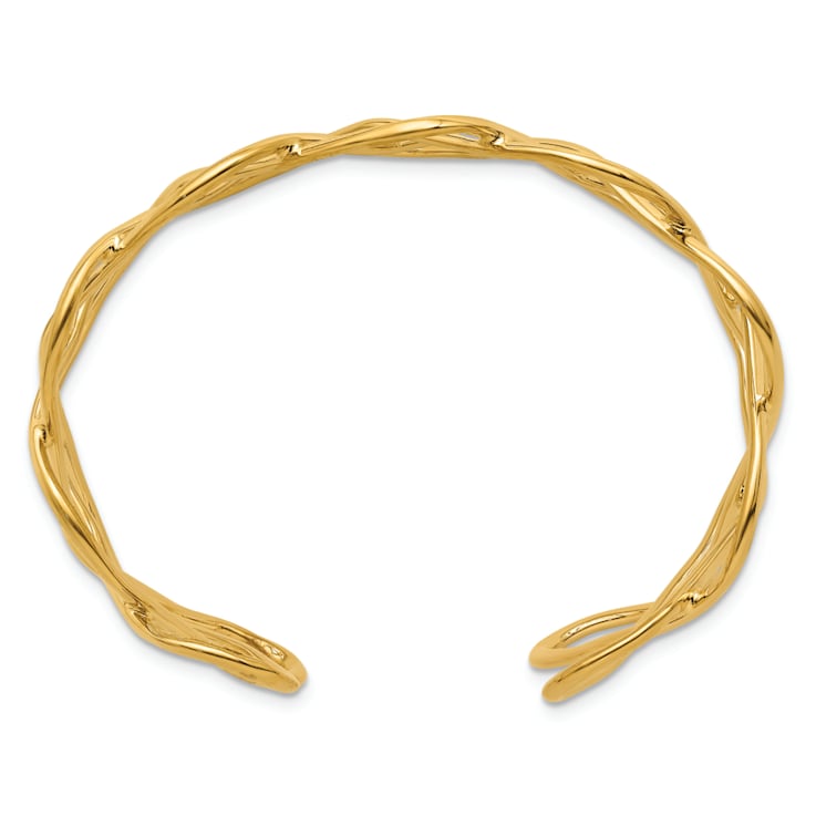 14K Yellow Gold Polished Woven Cuff Bangle