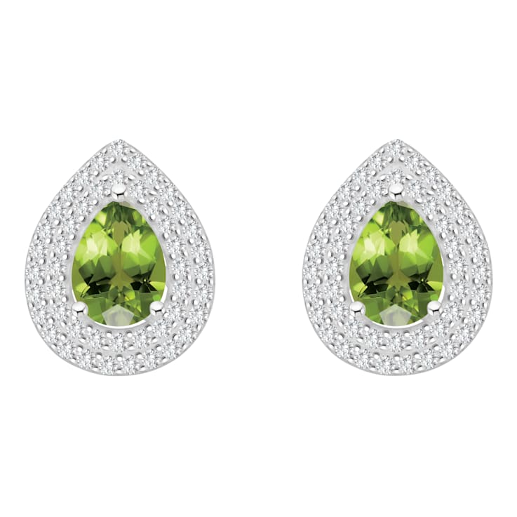 8x5mm Pear Shape Peridot And White Topaz Rhodium Over Sterling Silver
Double Halo Stud Earrings