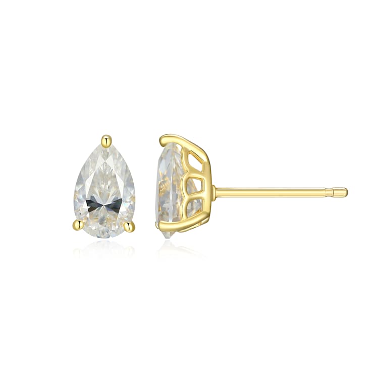 Pear Shape Moissanite 14k Yellow Gold Over Silver Stud Earrings 1.90ctw DEW