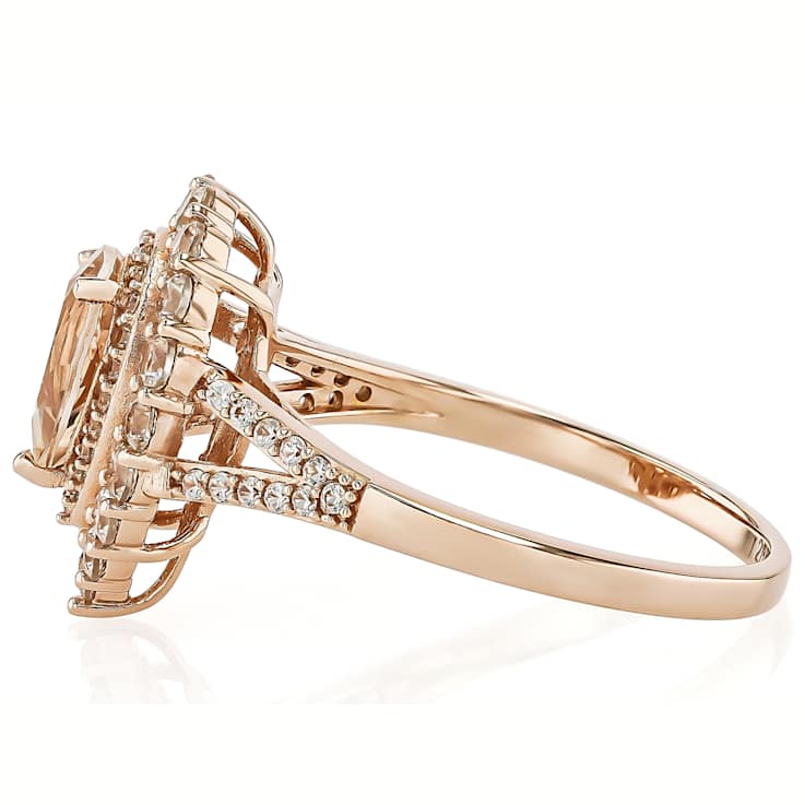 Morganite Pear And White Zircon Ring In 18K Rose Gold Over Sterling
Silver 1.75ctw