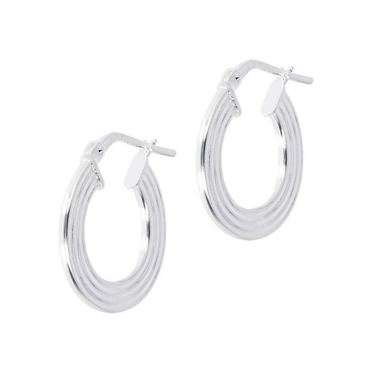 Sterling Silver Ribbed 5/8" Round Flat Hoop Earrings