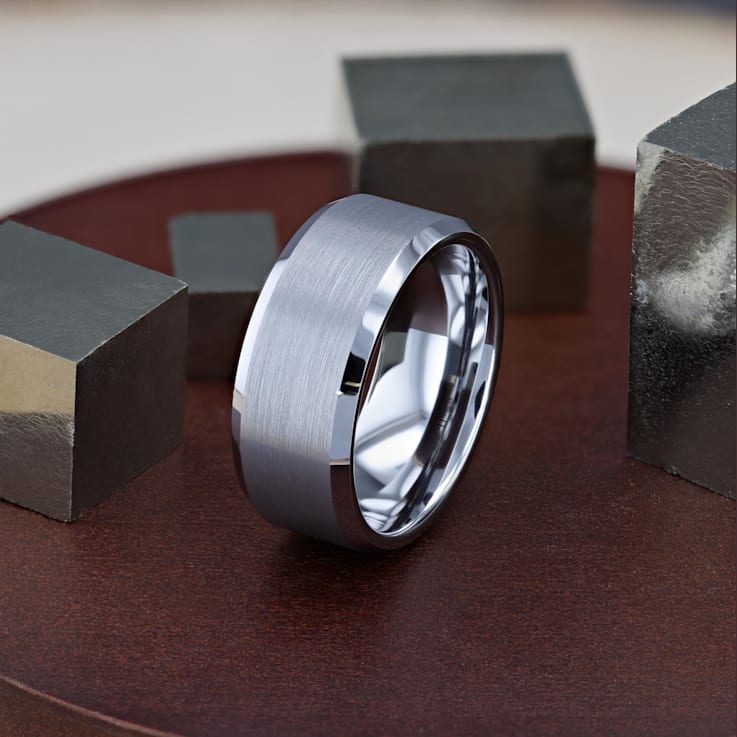 SHEFFIELD Flat Beveled Edges Tungsten Ring with Brushed Center 8mm