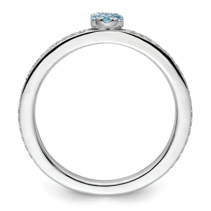 14K White Gold Stackable Expressions Aquamarine and Diamond Ring 0.075ctw