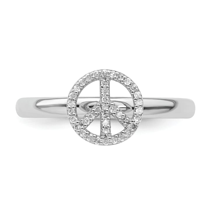 Sterling Silver Stackable Expressions Peace Symbol Diamond Ring 0.117ctw