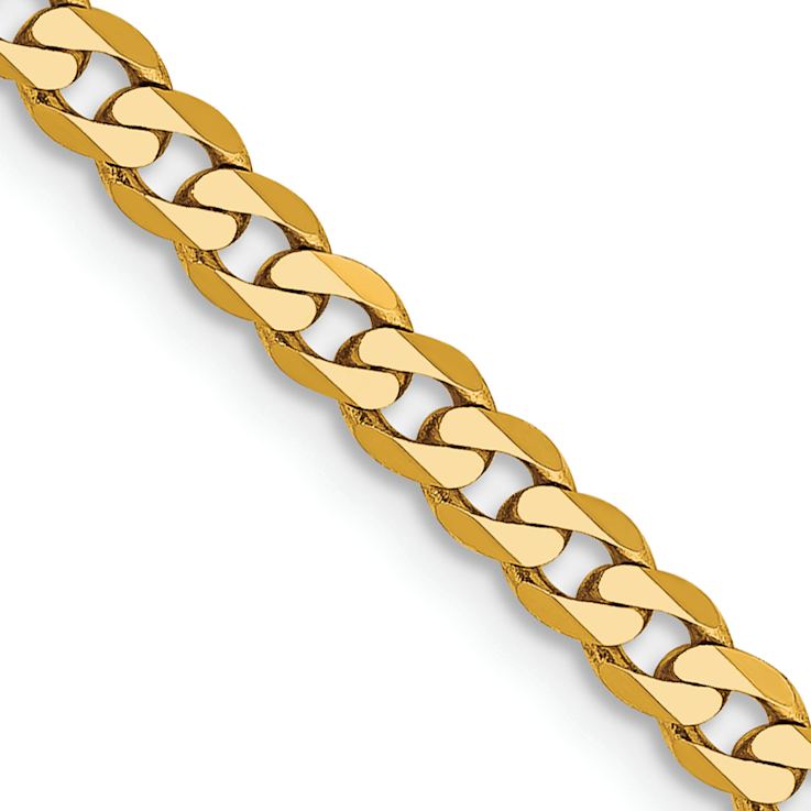 14k Yellow Gold 2.9mm Solid Flat Beveled Curb 26 Inch Chain