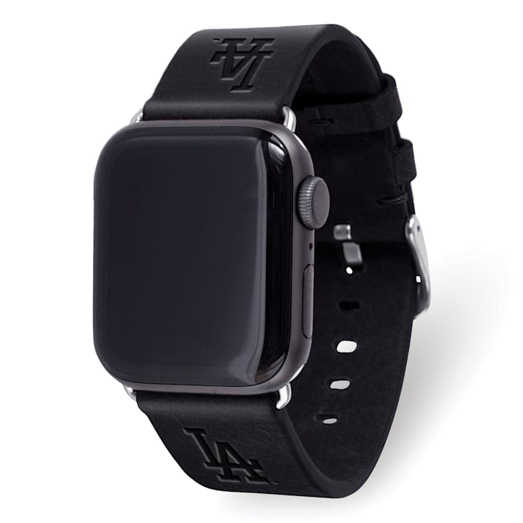 Gametime MLB Los Angeles Dodgers Black Leather Apple Watch Band 38 40mm S M Watch not included. 115ZCN