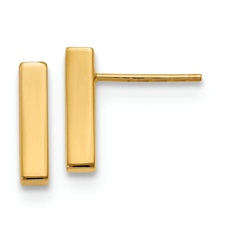 Polished Bar Stud Earrings In Solid 10K Gold