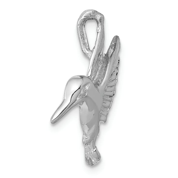 14K White Gold Polished Open-Backed Hummingbird Chain Slide