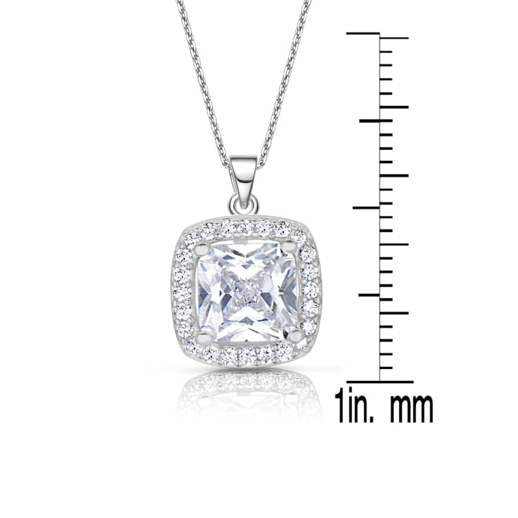 Square CZ Solitaire Pendant In Sterling Silver