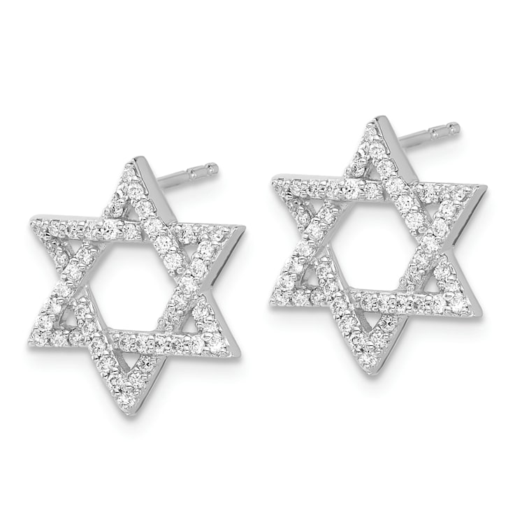 Rhodium Over 14k White Gold Diamond Star of David Stud Earrings