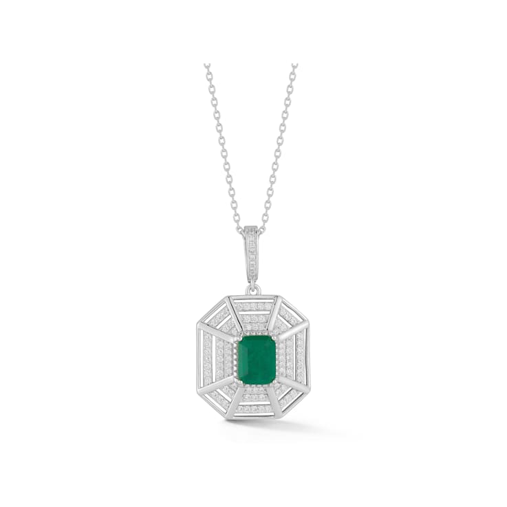 Rachel Zoe CZ Octagon Medallion Necklace in Rhodium Over Sterling Silver