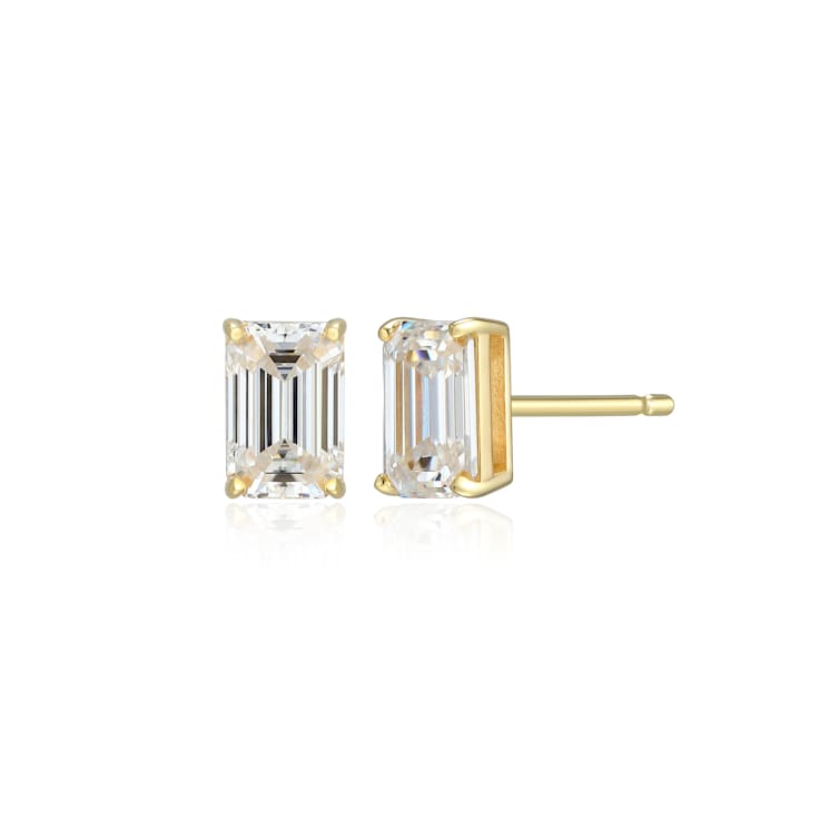 Emerald Cut Moissanite 14k Yellow Gold Over Silver Stud Earrings 1.16ctw DEW