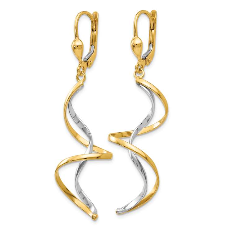 14k Yellow Gold and 14k White Gold Spiral Dangle Earrings