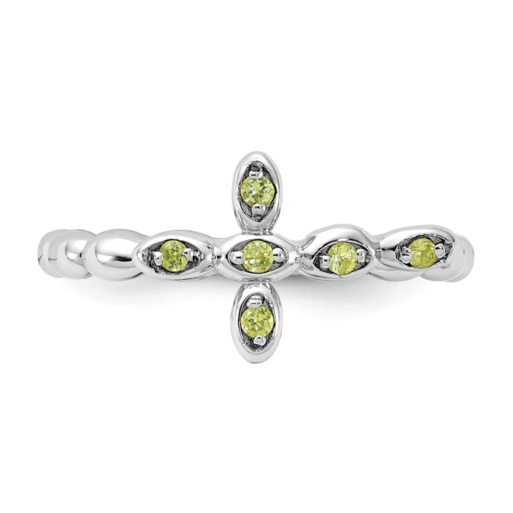 Rhodium Over Sterling Silver Stackable Expressions Cross Peridot Ring 0.09ctw