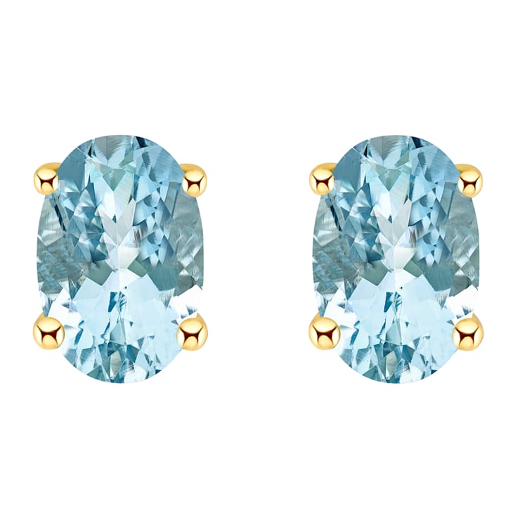 6x4mm Oval Aquamarine 14k Yellow Gold Stud Earrings