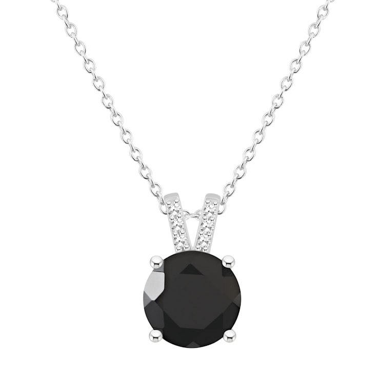 8mm Round Black Onyx With Diamond Accents Rhodium Over Sterling Silver
Pendant with Chain