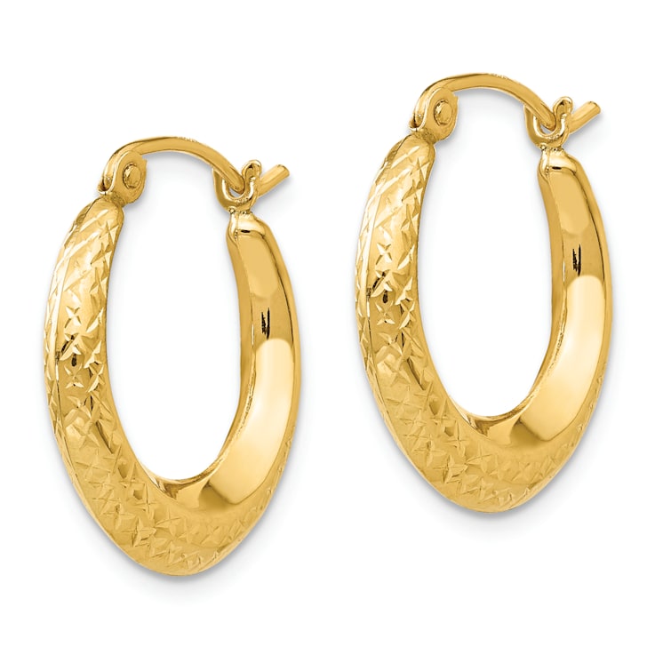 14K Yellow Gold Textured Hollow Hoop Earrings