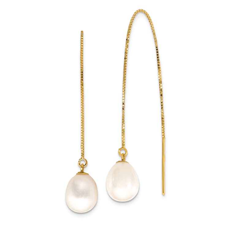 14K Yellow Gold 7-8mm White Teardrop Freshwater Cultured Pearl Box Chain
Threader Earrings