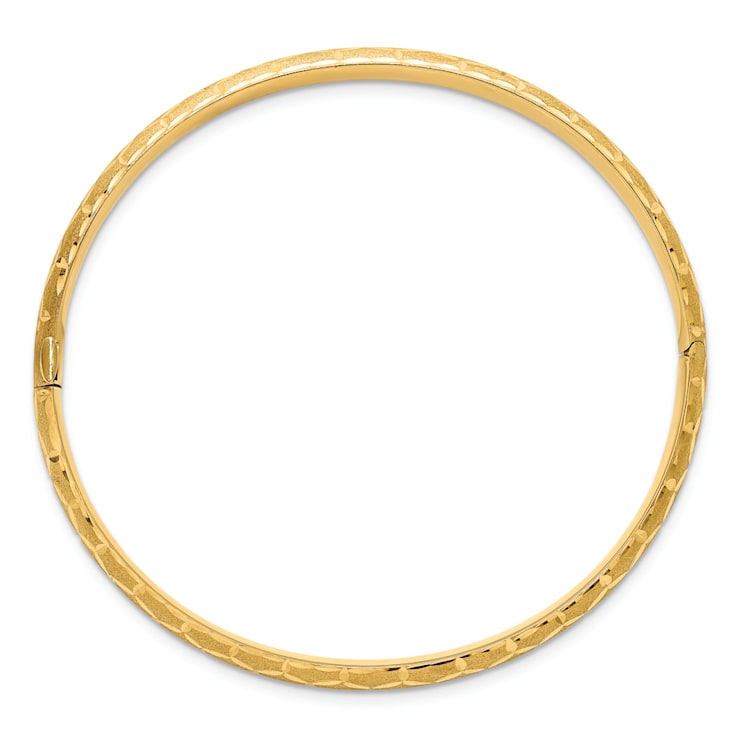 14K Yellow Gold Satin Diamond-cut 6.20mm Hinged Bangle