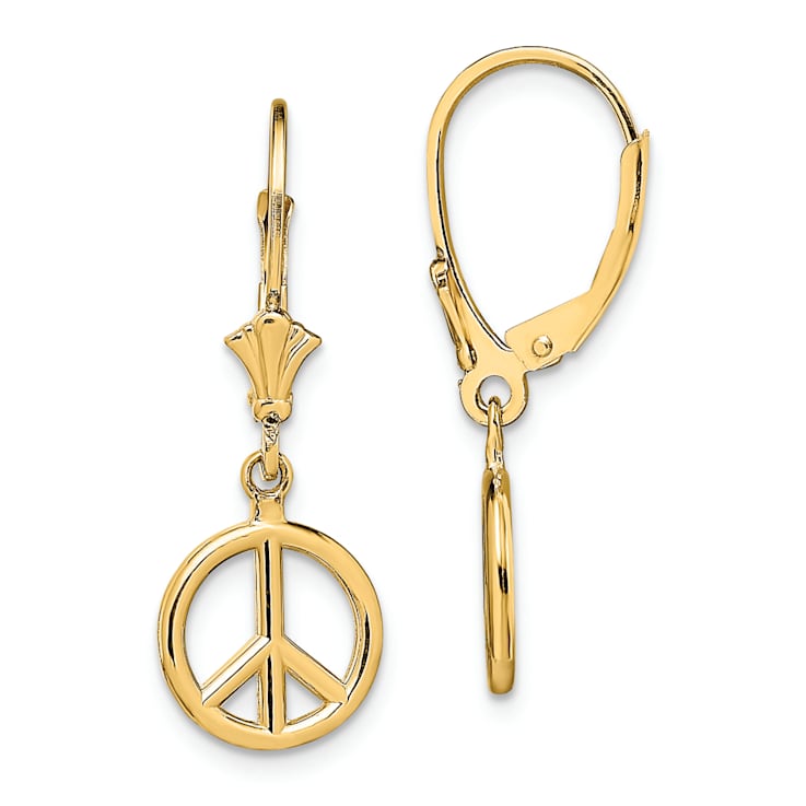 14k Yellow Gold Textured Peace Symbol Earrings