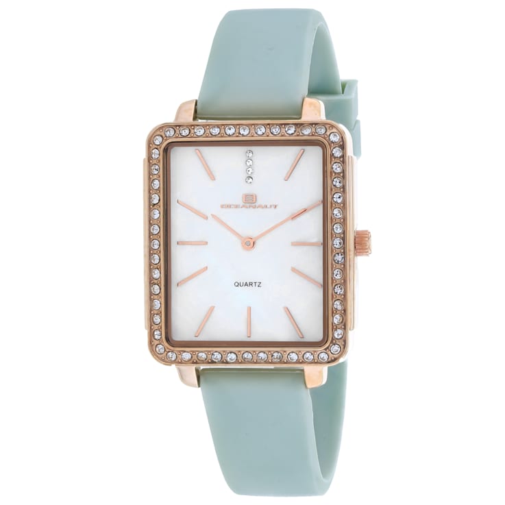 Oceanaut Women's Adorn White Dial, Rose Bezel, Green Rubber Strap Watch