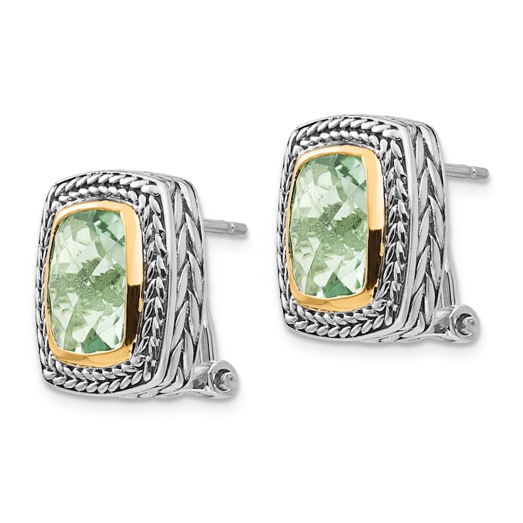 Sterling Silver Antiqued with 14K Accent Prasiolite Earrings