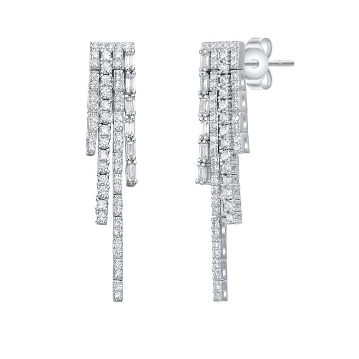 Graduated Fringe CZ Dangle Earrings In Sterling Silver