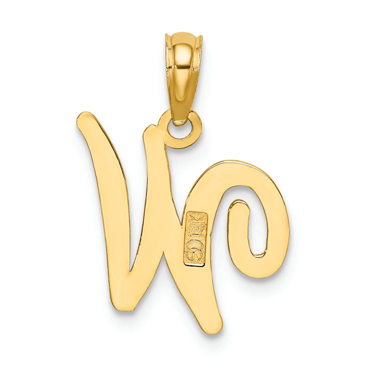 14k Yellow Gold Script Letter W Initial Pendant