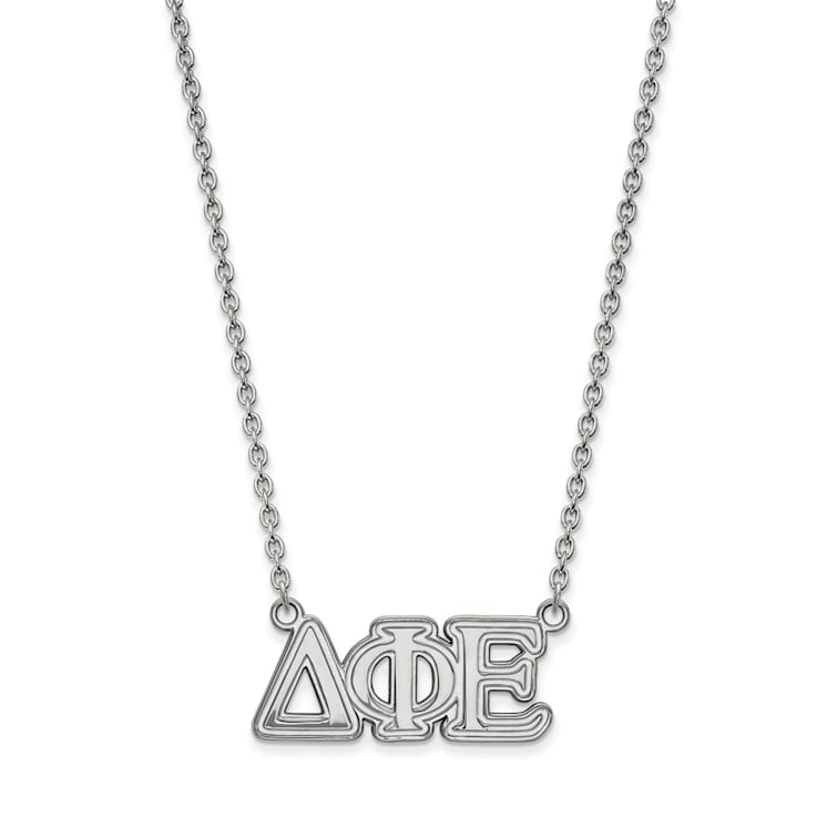 Rhodium Over Sterling Silver LogoArt Delta Phi Epsilon Medium Pendant Necklace