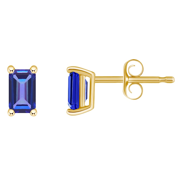 5x3mm Emerald Cut Tanzanite 14k Yellow Gold Stud Earrings
