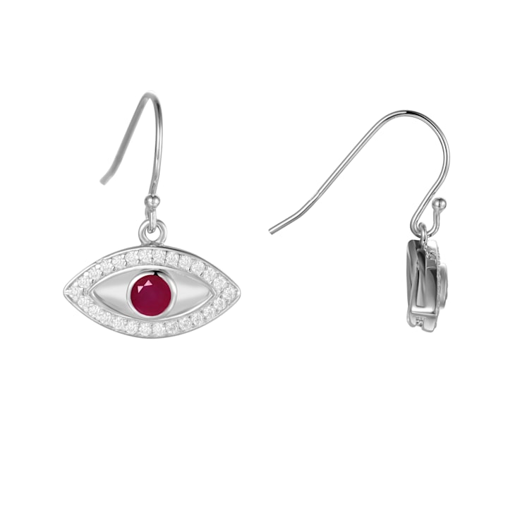 Ruby Rhodium Over Sterling Silver Evil Eye Earrings