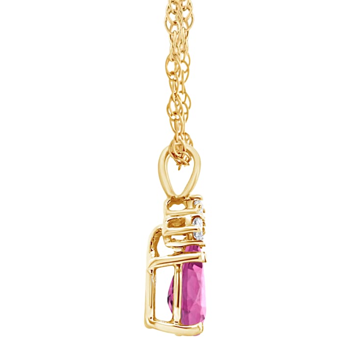 7x5mm Pear Shape Pink Topaz with Diamond Accents 14k Yellow Gold Pendant
With Chain