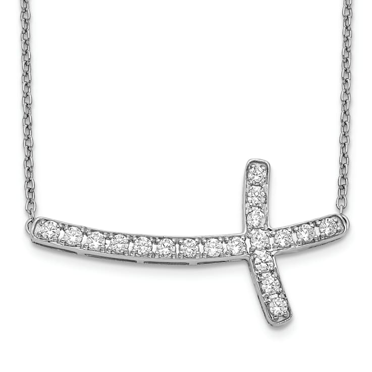 Rhodium Over 14K White Gold Lab Grown Diamond VS/SI GH, Sideways Cross
18 Inch Necklace