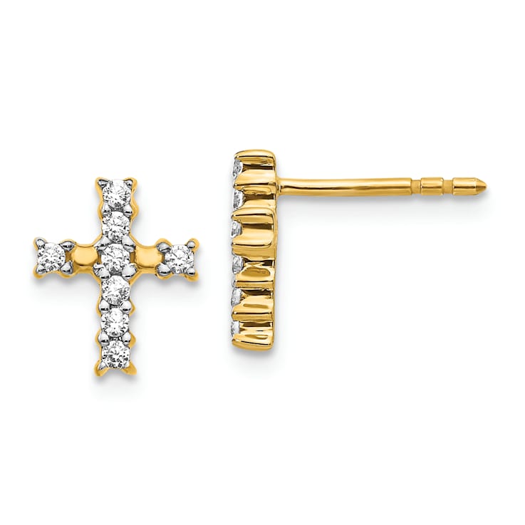 14K Yellow Gold and Rhodium Over 14K Yellow Gold Polished Diamond Cross
Stud Earrings