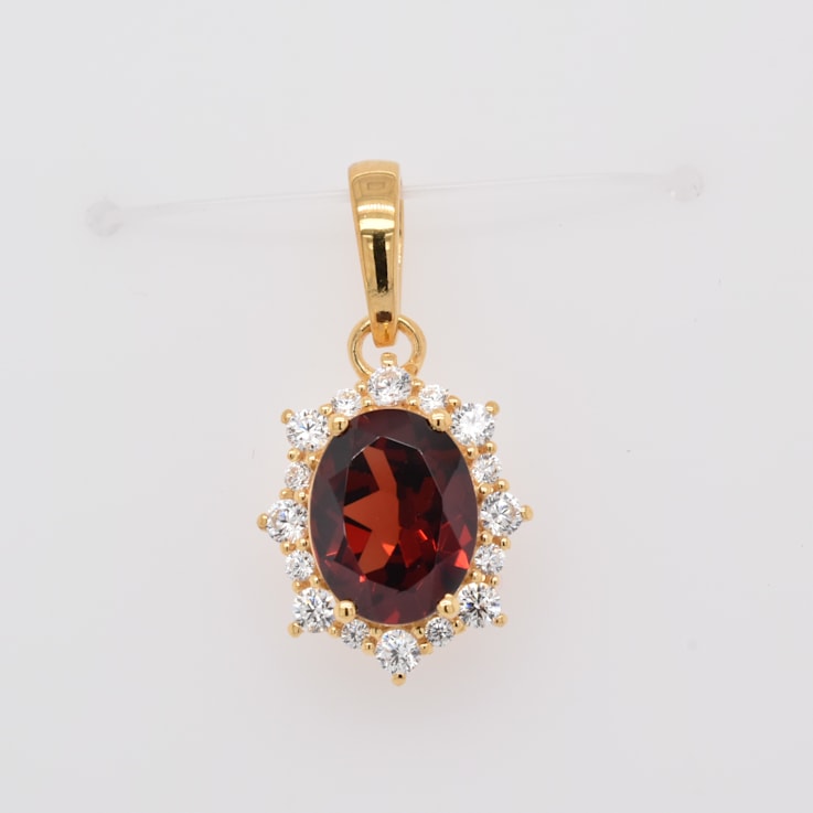 2.02ctw Oval Garnet and Cubic Zirconia 14K Yellow Gold Over Sterling
Silver Pendant