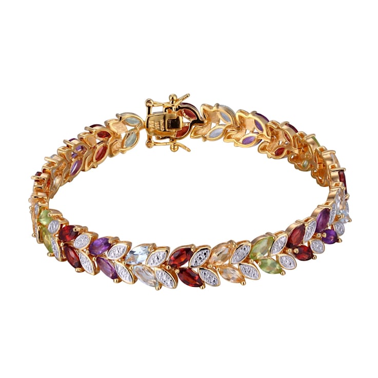 Multi-Color Multi-Gemstone 18k Yellow Gold Over Sterling Silver Bracelet