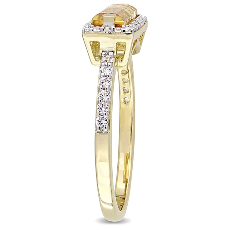 Citrine and White Sapphire 18k Yellow Gold Over Sterling Silver Halo
Ring 1.54ctw
