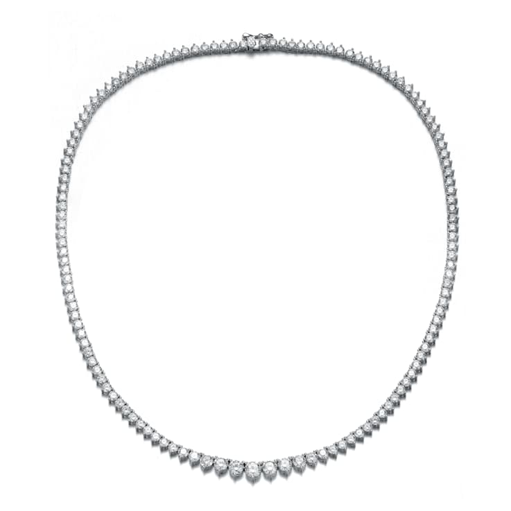 Graduated CZ Tennis Necklace In White Rhodium Over Brass