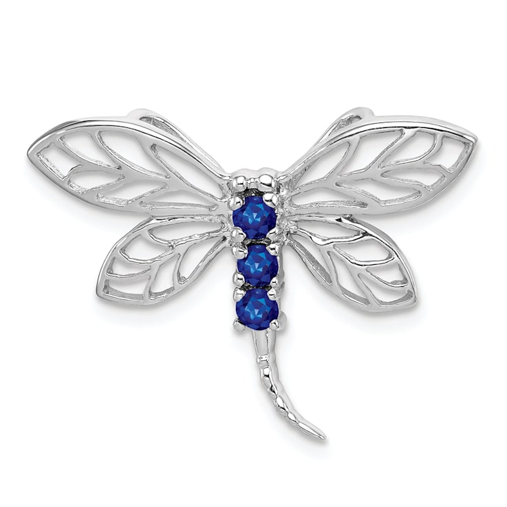 Rhodium Over Sterling Silver Sapphire Dragonfly Slide Pendant