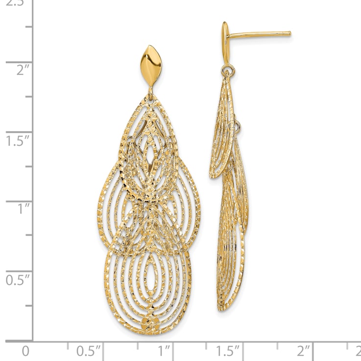 14K Yellow Gold Polished Diamond-cut Post Dangle Earrings