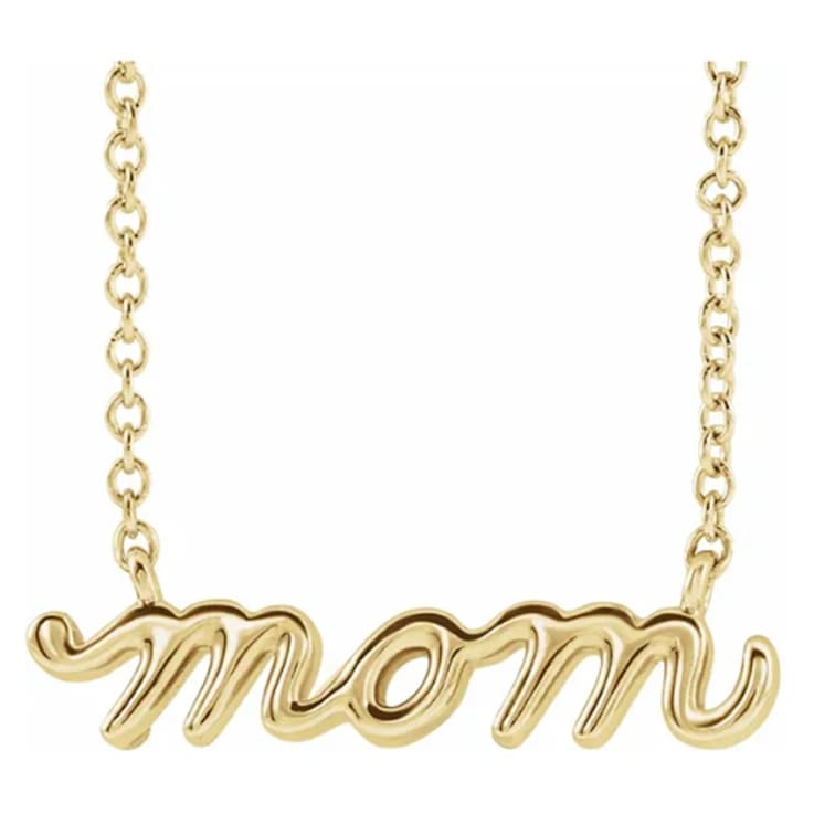 14K Yellow Gold Petite Lowercase Script mom Necklace, 16 Inches.