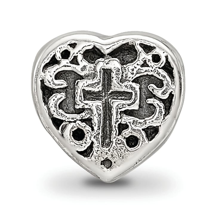 Sterling Silver Heart with Cross and Scroll Bead