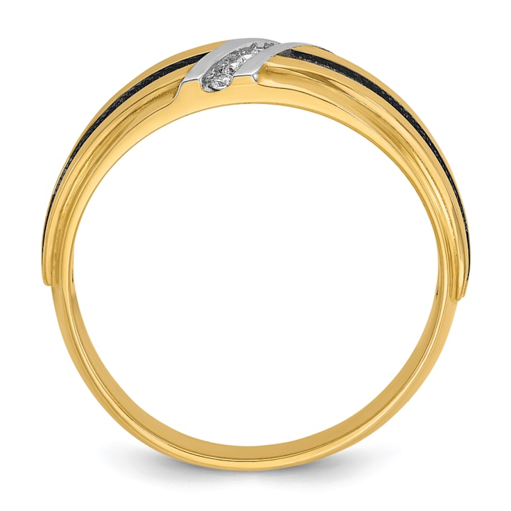 10K Two-tone Yellow Gold with Black Rhodium Men's Polished Diamond Ring 0.06ctw