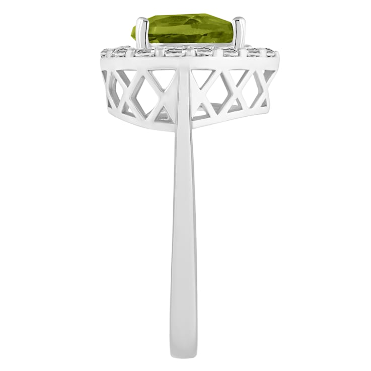 8x5mm Pear Shape Peridot And White Topaz Accents Rhodium Over Sterling
Silver Halo Ring