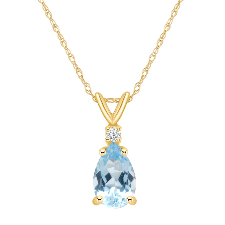 8x5mm Pear Shape Aquamarine with Diamond Accent 14k Yellow Gold Pendant
With Chain