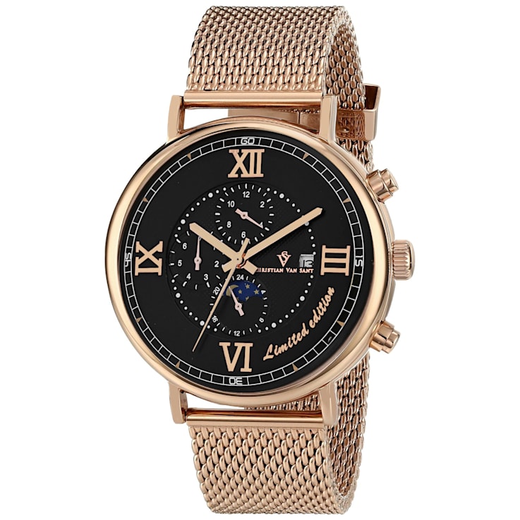 Christian Van Sant Men's Somptueuse LTD Black Dial, Rose Stainless Steel
mesh Watch