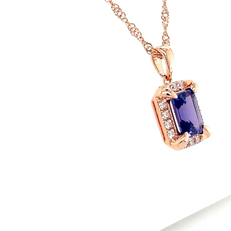 Octagonal Tanzanite and Cubic Zirconia 18K Rose Gold Over Sterling
Pendant with chain, 2.40ctw.