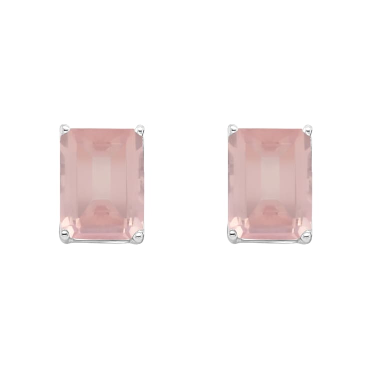 8x6mm Rectangular Octagonal Rose Quartz Rhodium Over Sterling Silver
Stud Earrings