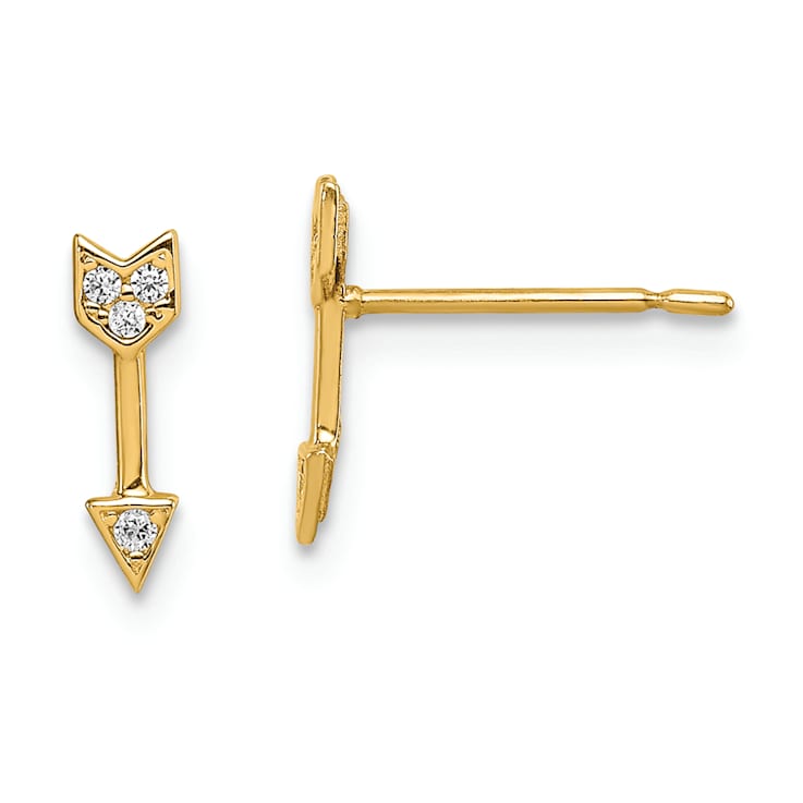 14k Yellow Gold Cubic Zirconia Arrow Post Earrings