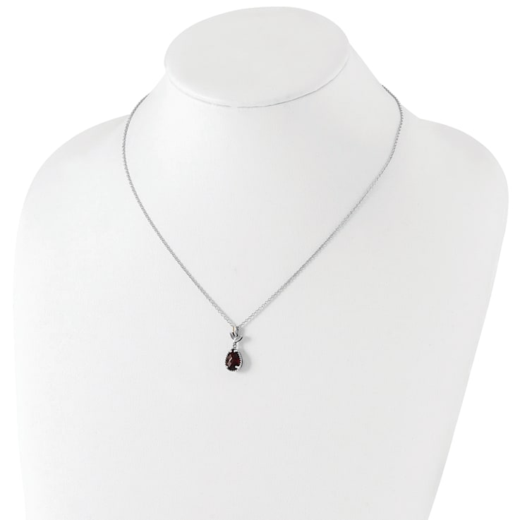 Sterling Silver with 14K Accent Antiqued Leaf Garnet with 2-inch
Extension Necklace